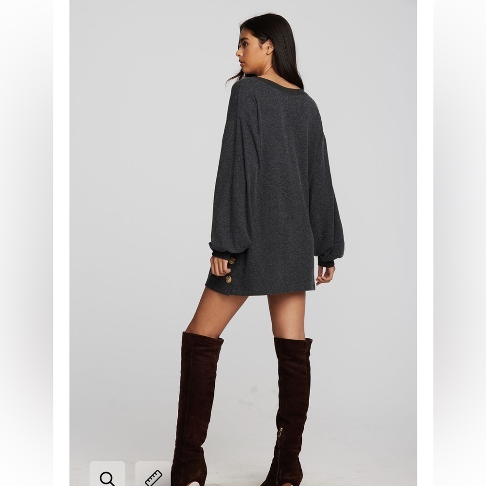CHASER Recycled Knit V-neck Tunic Button Side Seam Balloon sleeves Size M NWT - Picture 13 of 13
